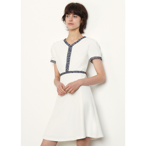 Sandro Women Reyan Tweed Trim Dress White Size 36/S or 4US - Picture 1 of 8